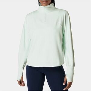 Sweaty Betty Oversized Scuba Sweatshirt Pearl Blue S Thumbholes Zip Pockets
